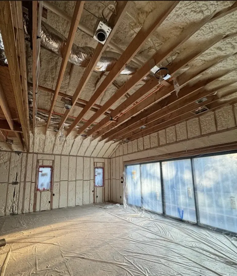 Interior walls and ceiling insulated with spray foam during new construction in Gahanna
